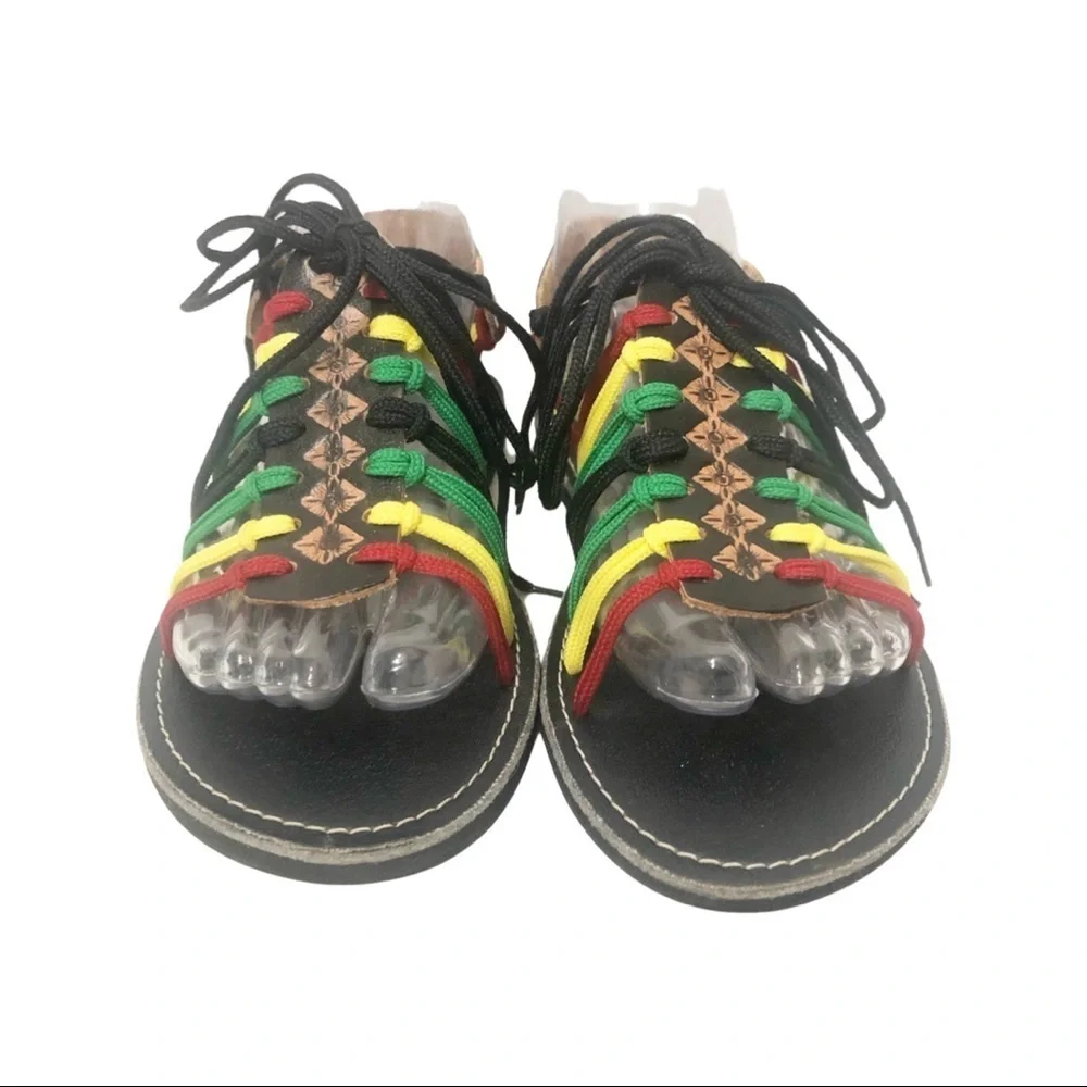 Reggae Rasta summer sandals leather and cloth women size 7.5 or 24.5 CM